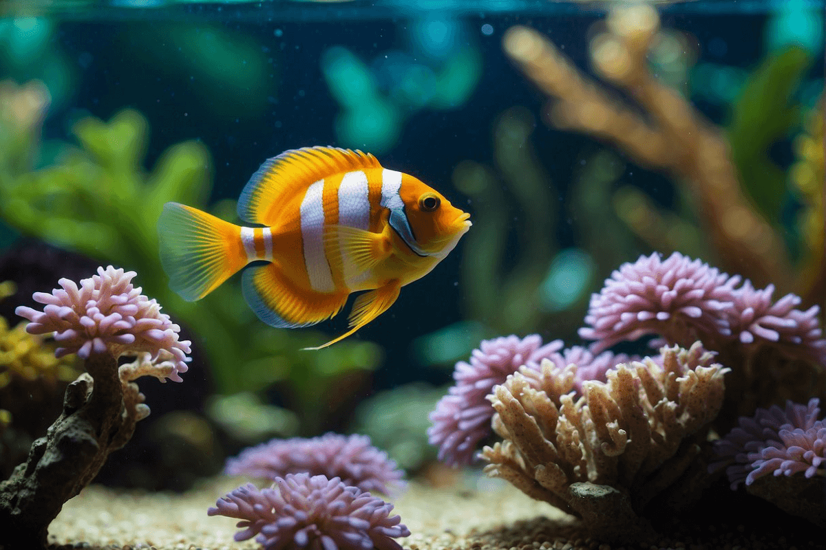 A tropical fish in a tank filled with clear and clean water